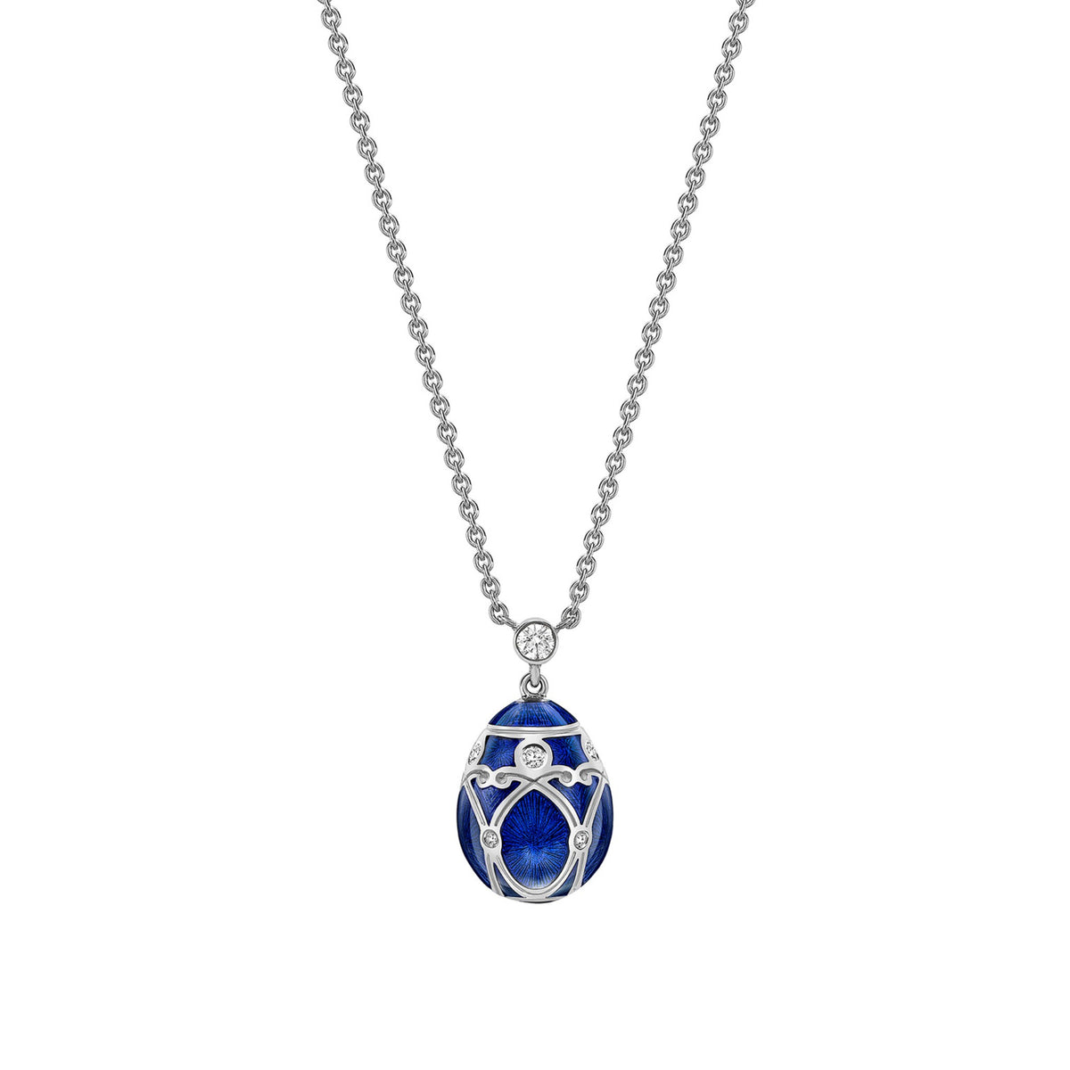 Fabergé Heritage Palais White Gold Diamond & Royal Blue Enamel Petite Egg Pendant