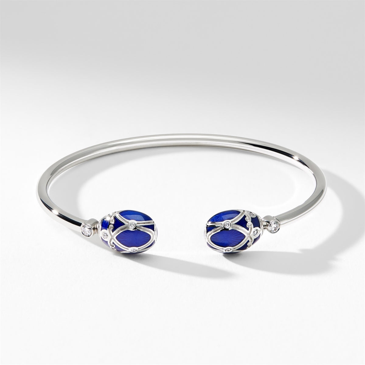 Fabergé Heritage Palais White Gold Diamond & Royal Blue Guilloché Enamel Open Bracelet