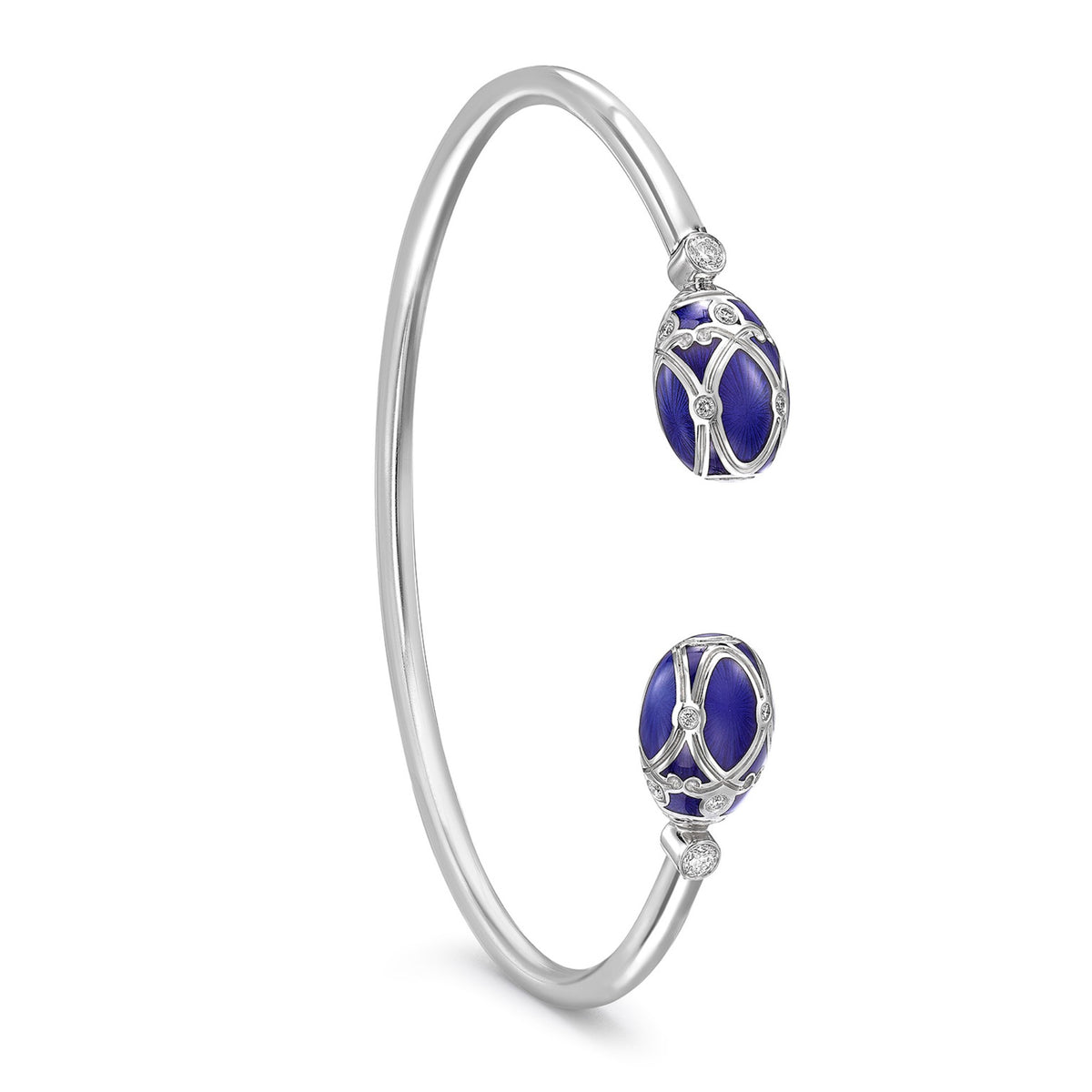 Fabergé Heritage Palais White Gold Diamond & Royal Blue Guilloché Enamel Open Bracelet
