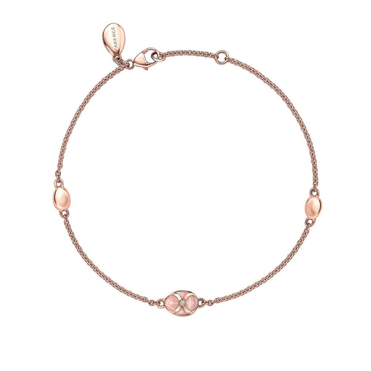 Fabergé Heritage Rose Gold Diamond & Pink Guilloché Enamel Chain Bracelet