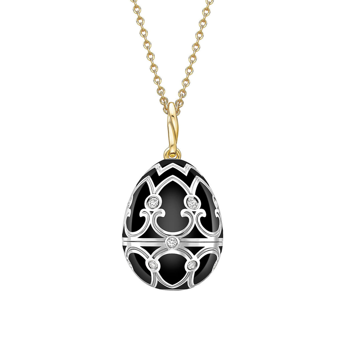 Fabergé Heritage Yellow and White Gold Diamond and Black Enamel Penguin Surprise Locket
