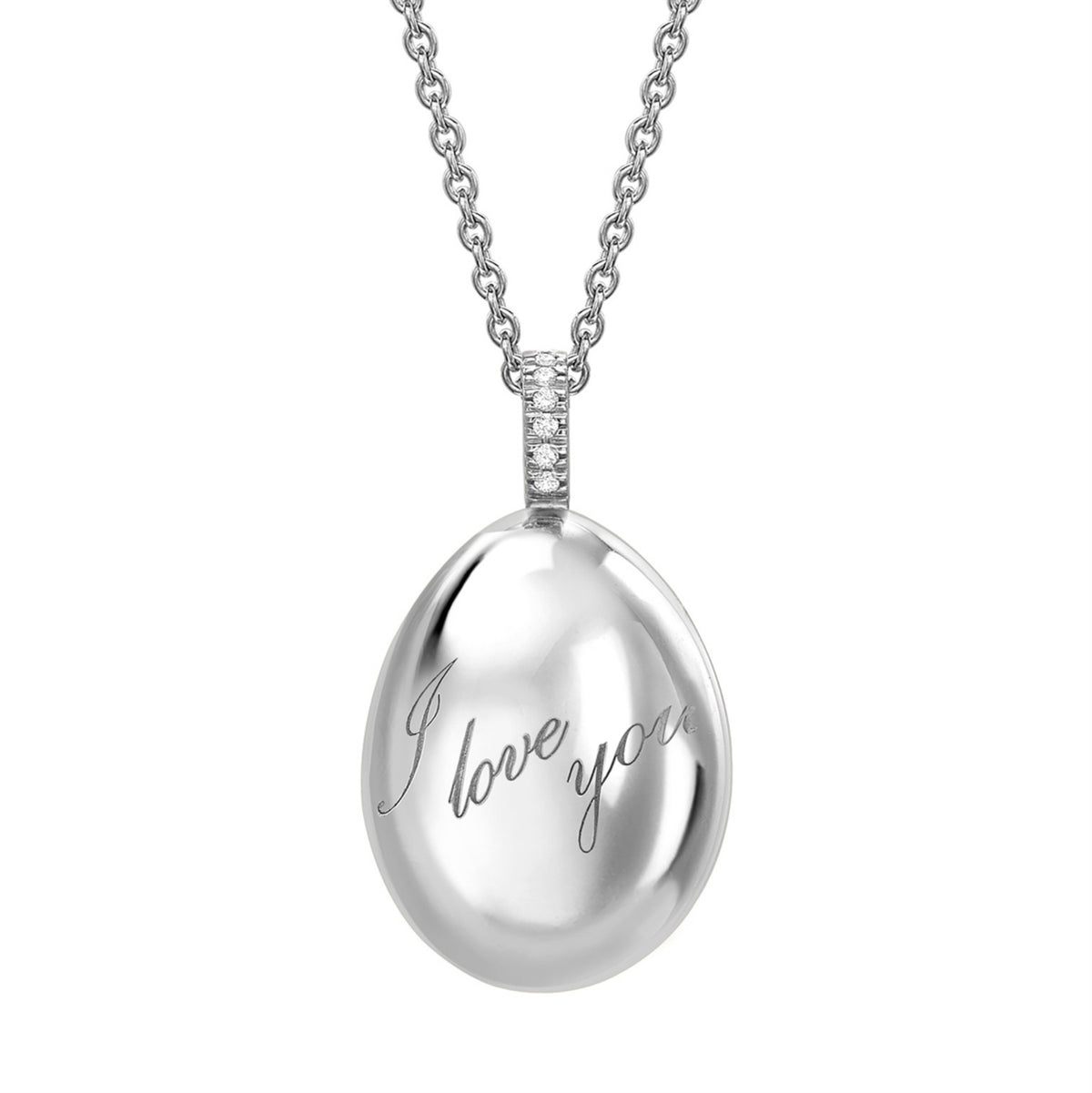 Fabergé Essence White Gold I Love You Egg Pendant