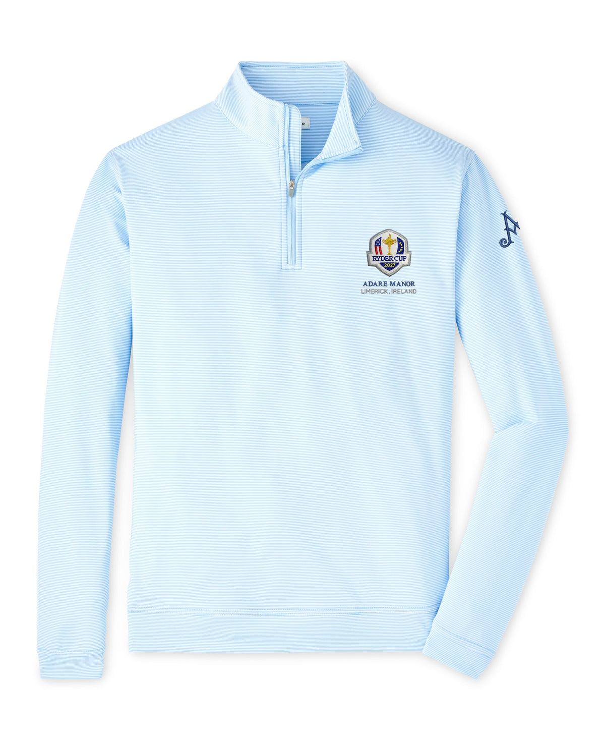 Ryder Cup 2027- Cottage Blue & White Sugar Stripe 1/4 Zip Pullover