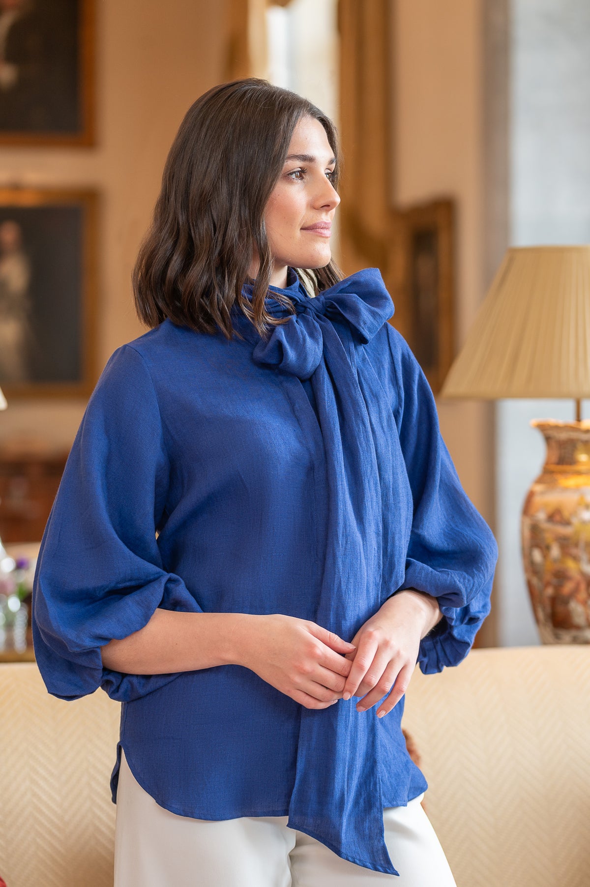 Irish Linen Shirt Roxanne- Lapis Blue