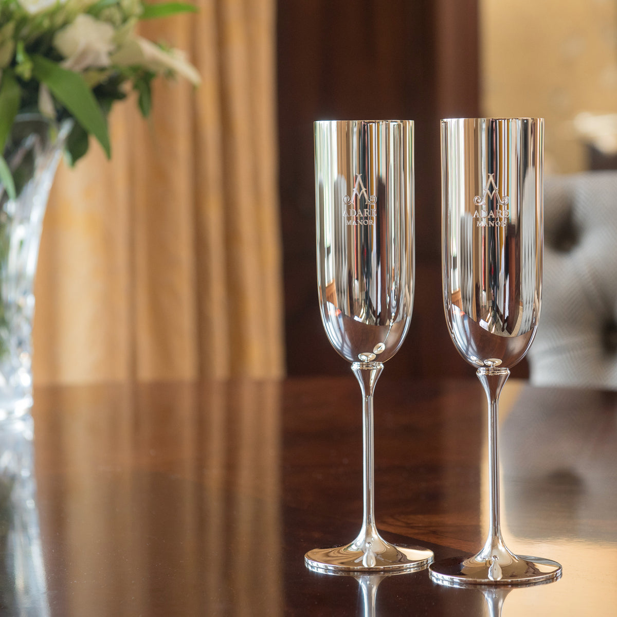 Silver Adare Manor Branded Champagne Flutes